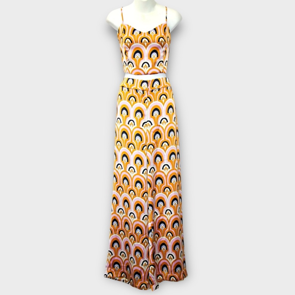 House Of Harlow Crop Top Camisole Tank Womens Medium Gold Pink Black Silky Retro - Picture 11 of 11